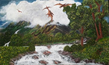 Pintura intitulada "Montanhas verdes" por D' Griese, Obras de arte originais, Acrílico