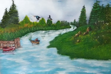 Painting titled "Lonely Ducks" by D' Griese, Original Artwork, Acrylic