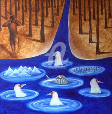 Painting titled "water war 20" by Dhanaraj Keezhara, Original Artwork