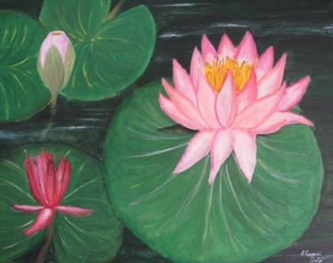 Pintura titulada "Lotus pond tile 2" por Dharani (Dee), Obra de arte original