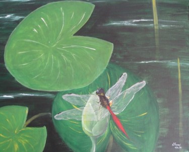 Картина под названием "Lotus pond tile 3" - Dharani (Dee), Подлинное произведение искусства