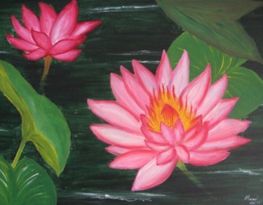 Картина под названием "Lotus pond tile 4" - Dharani (Dee), Подлинное произведение искусства