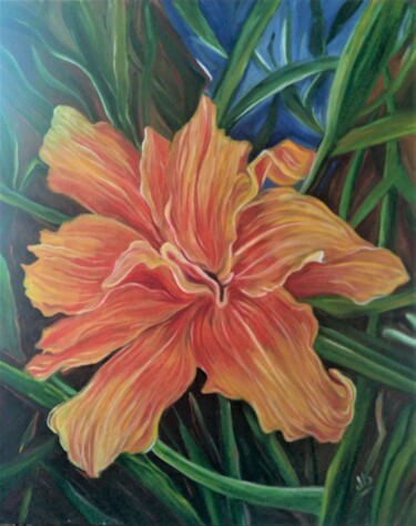 Peinture intitulée "Orange Lily" par Dharshana Bajaj, Œuvre d'art originale, Huile