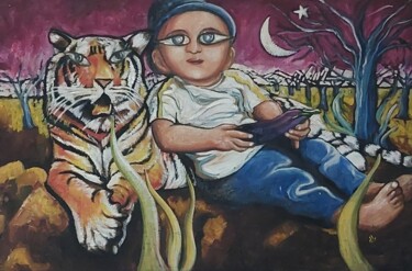 Malerei mit dem Titel "Born Brave" von Dharshana Bajaj, Original-Kunstwerk, Öl