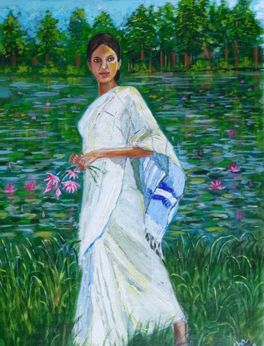 Painting titled "The lady" by Dharsha Samarasinha, Original Artwork, Acrylic