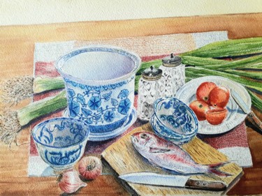 Painting titled "The chefs table" by Dharsha Samarasinha, Original Artwork, Watercolor