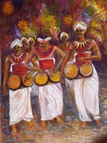 Painting titled "Before the pagent" by Dharsha Samarasinha, Original Artwork, Oil