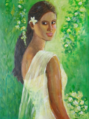 Pintura intitulada "The look" por Dharsha Samarasinha, Obras de arte originais, Acrílico