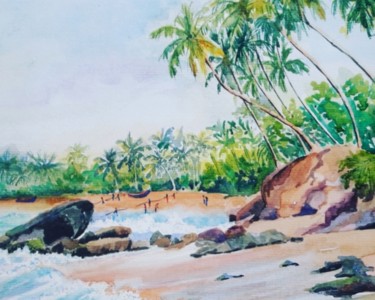 Peinture intitulée "Sri Lankan seascape" par Dharsha Samarasinha, Œuvre d'art originale, Aquarelle