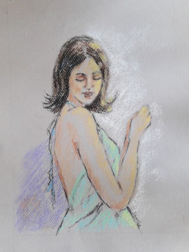 Painting titled "The brunette" by Dharsha Samarasinha, Original Artwork, Pastel