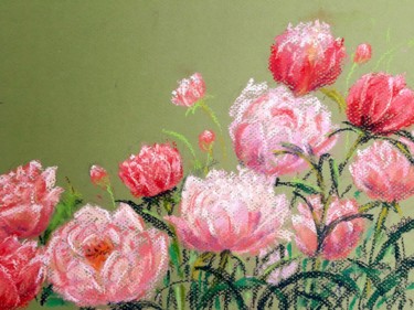 Painting titled "Pink peonies" by Dharsha Samarasinha, Original Artwork, Pastel