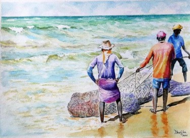 Painting titled "Catch of the day #2" by Dharsha Samarasinha, Original Artwork, Watercolor