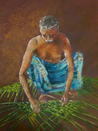 Painting titled "Busy at work" by Dharsha Samarasinha, Original Artwork, Pastel