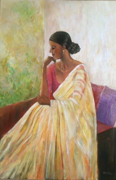 Malarstwo zatytułowany „Lady in sari” autorstwa Dharsha Samarasinha, Oryginalna praca, Akryl