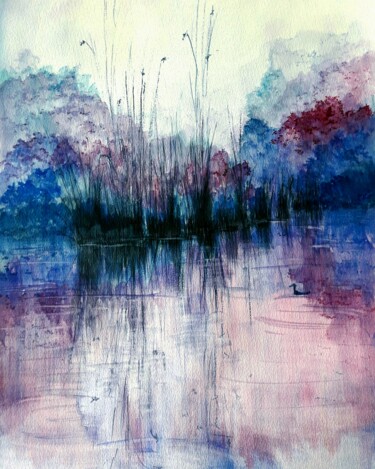 Schilderij getiteld "Dusk" door Dharsha Samarasinha, Origineel Kunstwerk, Aquarel