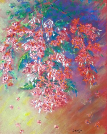 Schilderij getiteld "A burst of red" door Dharsha Samarasinha, Origineel Kunstwerk, Pastel