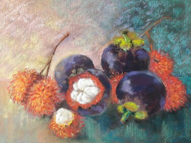 Peinture intitulée "Rambutan or mangoos…" par Dharsha Samarasinha, Œuvre d'art originale, Pastel