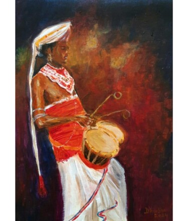 Schilderij getiteld "The beat of the drum" door Dharsha Samarasinha, Origineel Kunstwerk, Acryl
