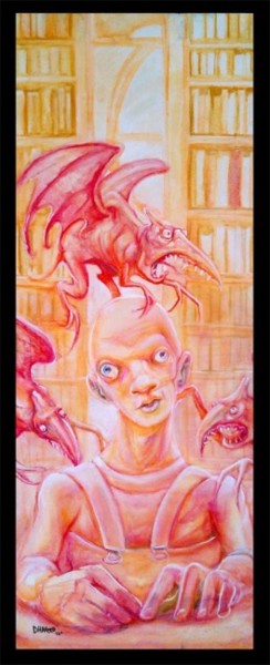 Painting titled "library demons" by Dhaveed Woody, Original Artwork, Oil