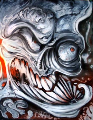 Painting titled "twisted skull" by Dhaveed Woody, Original Artwork, Oil