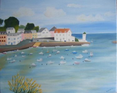 Painting titled "port de Sauzon" by Isabelle Dhondt, Original Artwork, Oil