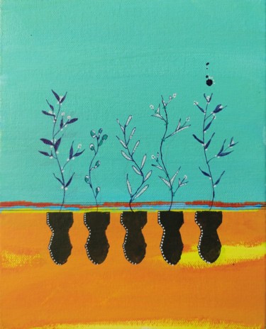 Painting titled "Of Flowers and Root…" by Dhrupad Das, Original Artwork, Acrylic Mounted on Cardboard