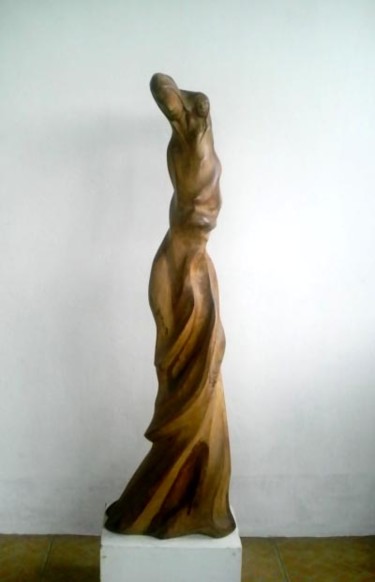 Sculpture titled "Mother and Child" by Dhyaneswar Dausoa, Original Artwork, Wood