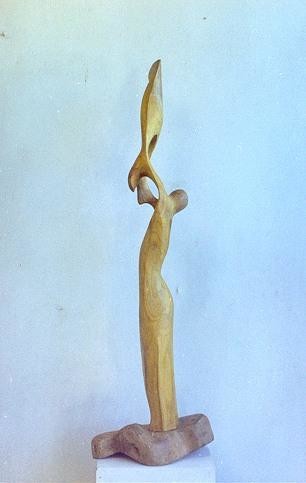 Sculpture titled "Cosmic Connection" by Dhyaneswar Dausoa, Original Artwork, Wood