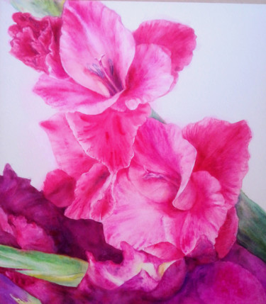 Painting titled "spring pink" by Di Hao, Original Artwork, Watercolor
