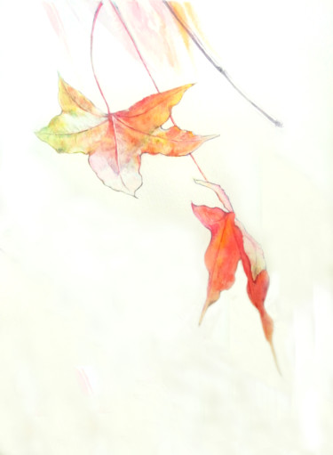 Картина под названием "red leaves" - Di Hao, Подлинное произведение искусства, Акварель