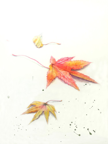 Schilderij getiteld "red leaves 1" door Di Hao, Origineel Kunstwerk, Aquarel