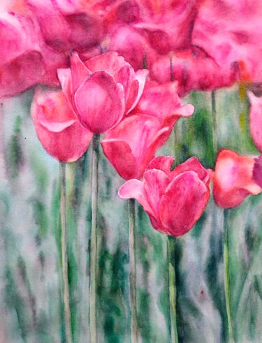 Pintura intitulada "rose" por Di Hao, Obras de arte originais, Aquarela