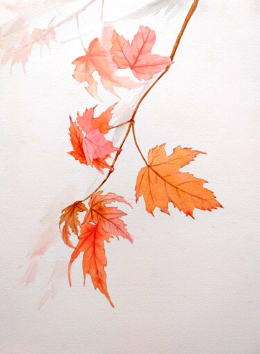 Painting titled "autumn leaves" by Di Hao, Original Artwork, Watercolor