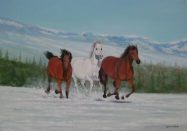 Painting titled "Galope na neve" by Di Magalhães, Original Artwork