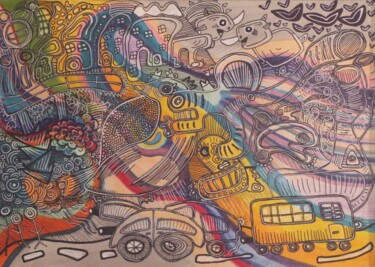 Malerei mit dem Titel "“Happy Rhinos”" von Diako Art, Original-Kunstwerk, Marker