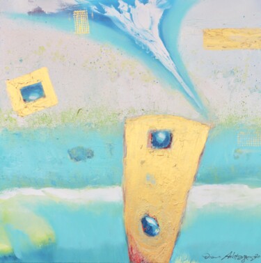 Malerei mit dem Titel "Türkisfarbenes Glüc…" von Diana Achtzig, Original-Kunstwerk, Öl Auf Keilrahmen aus Holz montiert
