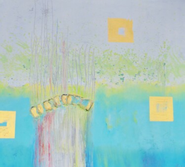 Malerei mit dem Titel "Türkisfarbenes Glüc…" von Diana Achtzig, Original-Kunstwerk, Öl Auf Keilrahmen aus Holz montiert