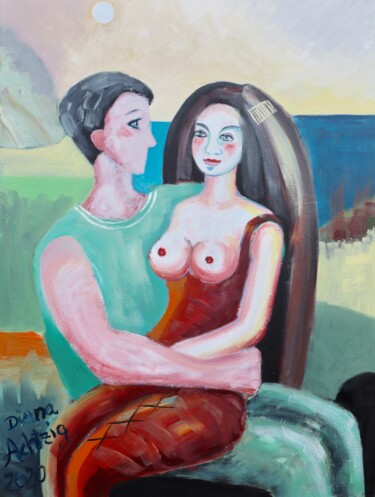 Malerei mit dem Titel "Kleines Liebespaarb…" von Diana Achtzig, Original-Kunstwerk, Öl