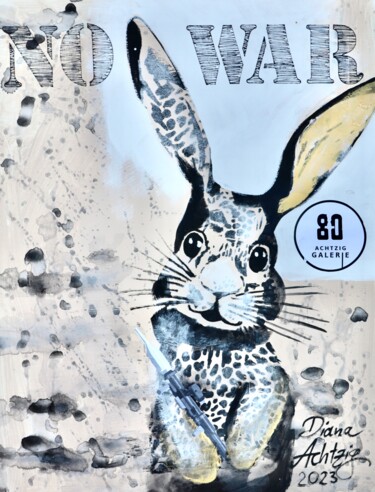 Painting titled "No War - Hase mit P…" by Diana Achtzig, Original Artwork, Acrylic