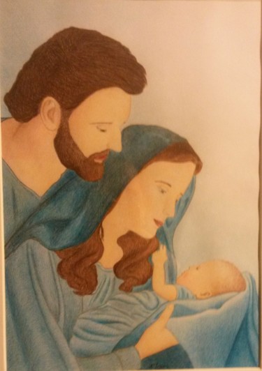 Drawing titled "la sacra famiglia" by Nordin, Original Artwork, Pastel