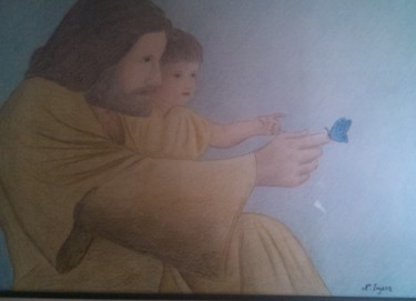Disegno intitolato "Gesù" da Nordin, Opera d'arte originale, Pastello