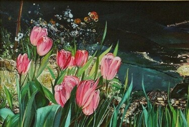 Pittura intitolato "Notturno sul lago" da Diana Carnevale, Opera d'arte originale