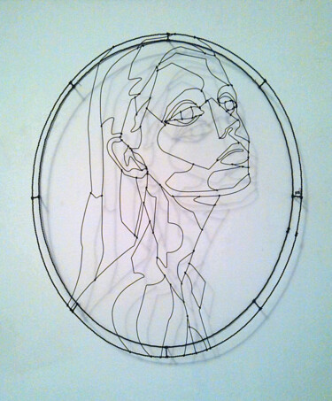Sculpture titled "sculpture portrait…" by Diana Delaplace, Original Artwork, Wire Mounted on Metal