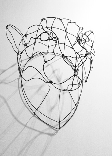 Sculpture titled "Tête de léopard en…" by Diana Delaplace, Original Artwork, Wire