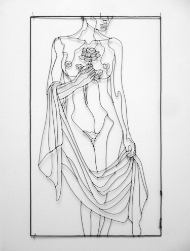 Скульптура под названием "SCULPTURE MURALE FE…" - Diana Delaplace, Подлинное произведение искусства, проволочный