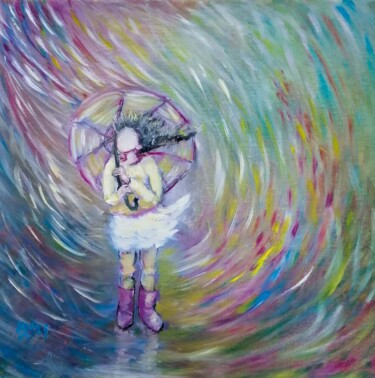 Painting titled "Find Joy in the Rai…" by Diana Dimova - Traxi, Original Artwork, Oil