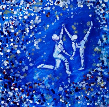 Painting titled "Futuristic Blue Abs…" by Diana Dimova - Traxi, Original Artwork, Acrylic