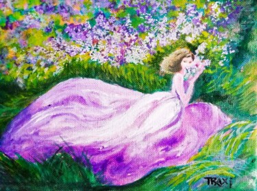 Pintura intitulada "Flowers Art, Woman…" por Diana Dimova - Traxi, Obras de arte originais, Têmpera