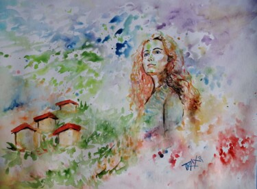 Pintura intitulada "Female Portrait, Wa…" por Diana Dimova - Traxi, Obras de arte originais, Aquarela