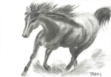 Dessin intitulée "Running Horse Charc…" par Diana Dimova - Traxi, Œuvre d'art originale, Fusain